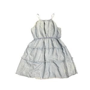 Spence Tiered Chambray Denim Ruffle Sleeveless SunDress SZ 16 Western Cowgirl